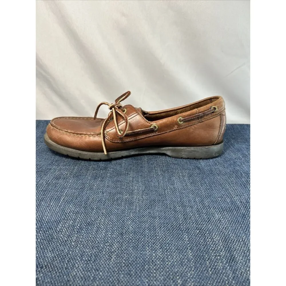 Mens Rockport Size 11 Casual Brown Leather Deck Boat Shoes Preppy Nautical